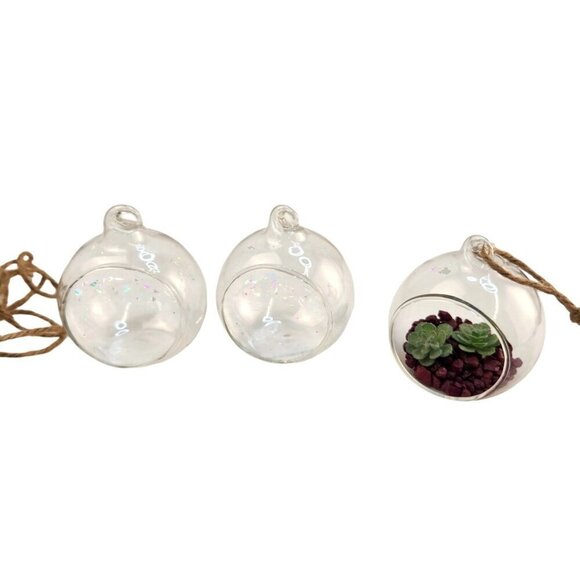 Clear Glass Hanging Ball, Orbs, Ornaments With Jute Twine For Decor Set Of 3 - Picture 9 of 12